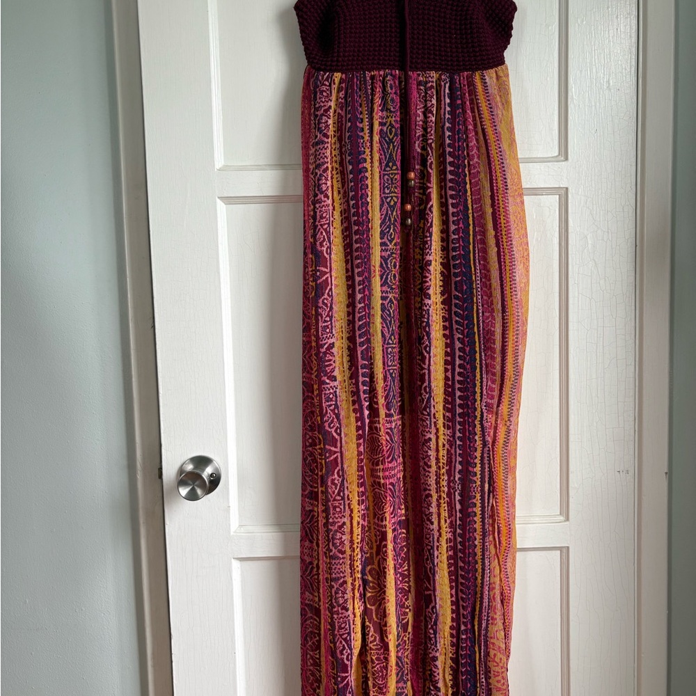 Bohemian Maxi Dress in Burgundy and Multicolor